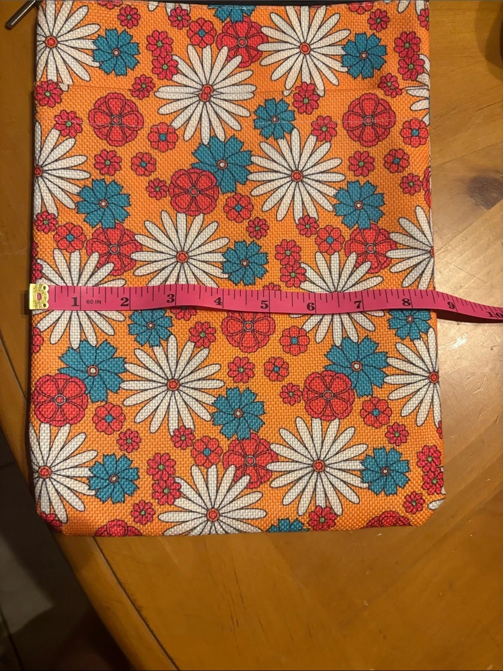 Floral Zip Pouch in Orange, White, Teal & Red